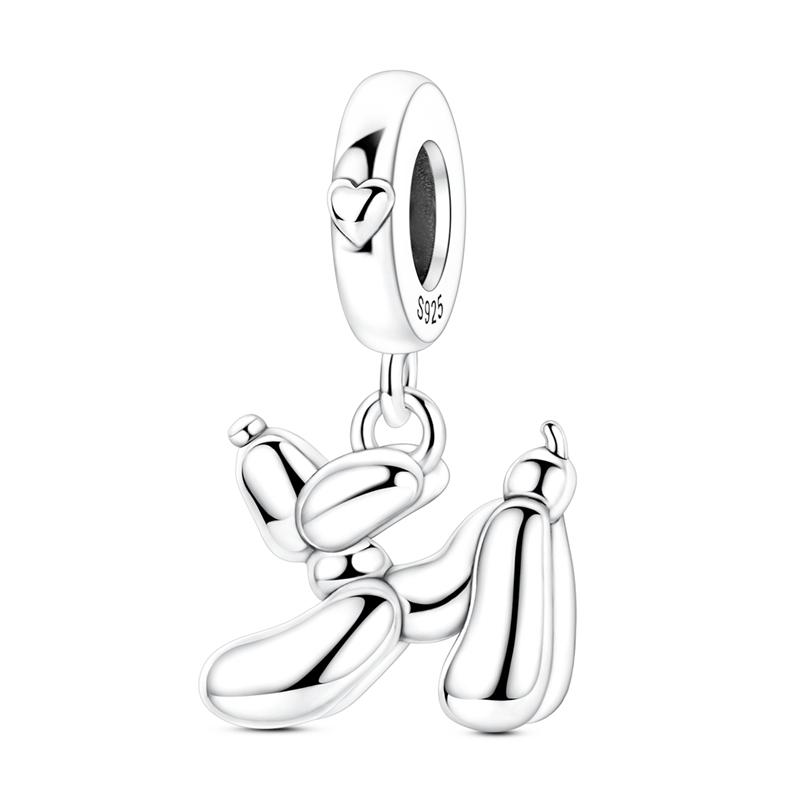925 Silver Balloon Dog Charm Pendant Smooth Polished 3D Design for Women DIY Jewelry Gift Fit Bracelet