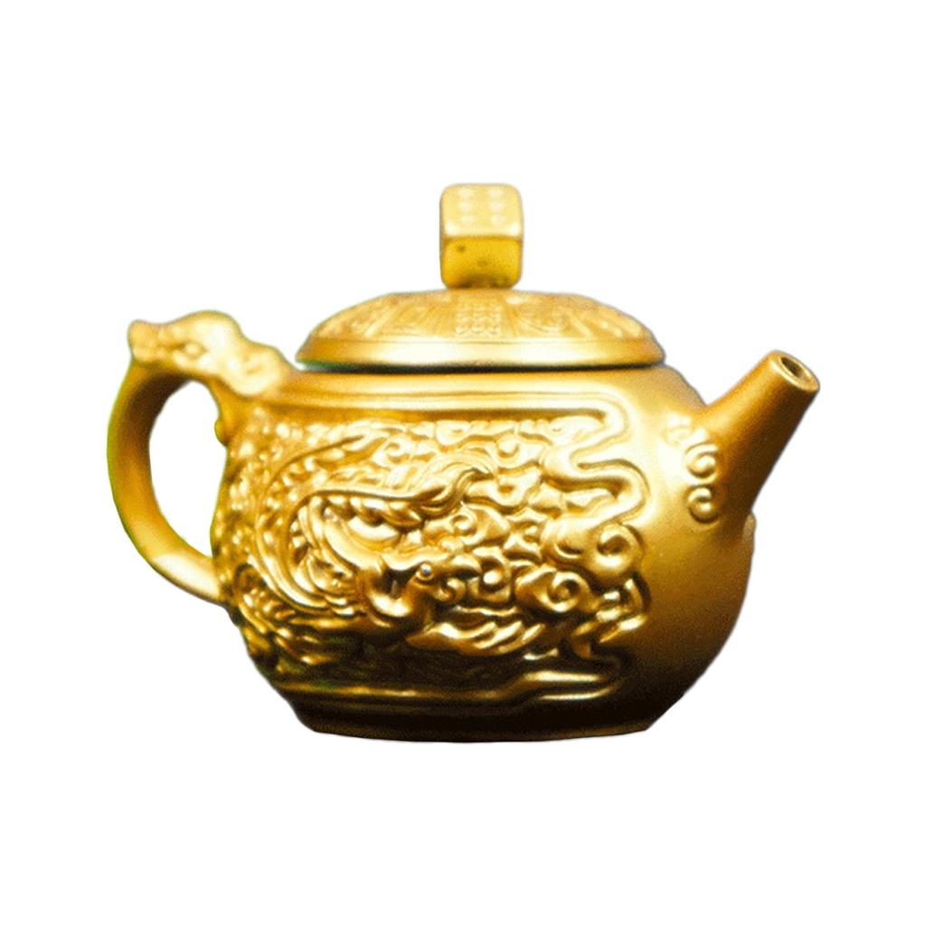 Golden Metal Sailing Ship Bucket Teapot Sculpture Chinese Fengshui Statues for Wealth and Prosperity Decorative Ornament