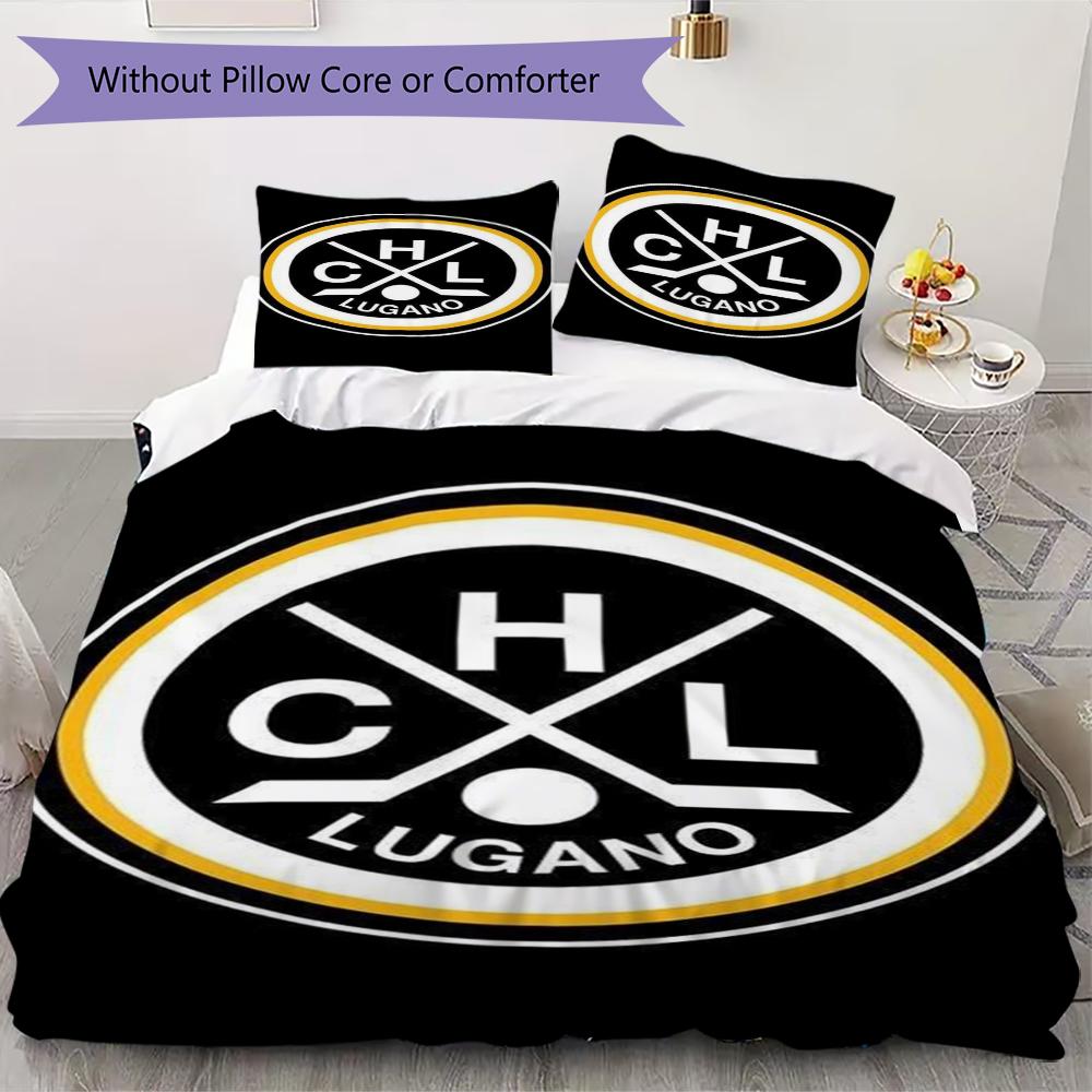 Hockey Club Lugano Pattern Bedding,Quilt Set Quilt Cover Pillowcase Home Birthday Gift(1 * duvet cover + 2 * pillowcase, without core)_lx