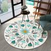 Кристально-бархатный ковер 1 шт. Круглый противоскользящий моющийся коврик с цветочным узором в бирюзовых и синих тонах с дизайном листьев, мягкий полиэстеровый материал, Пер