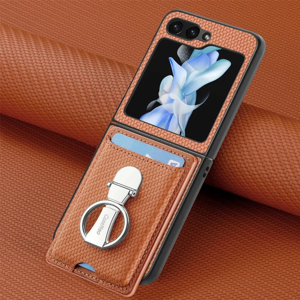Walley Card Ring Holder кожаный чехол для телефона Samsung Z Flip 6 5 4 3 5G Многофункциональное кольцо-подставка Защитная задняя крышка Z Flip6 Flip5 Flip4 Flip3
