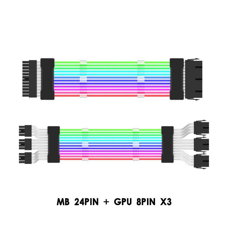 24-контактный адресуемый удлинительный кабель питания RGB ATX, кабели RGB для ПК 18AWG Удлинительный кабель блока питания для материнской платы для разъема материнской платы