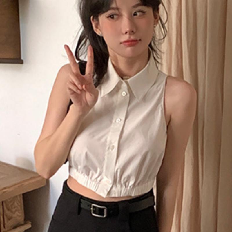 Рубашки женские повседневные сексуальные уличные женские летние простые новые популярные отложные воротники корейский стиль укороченные топы универсальные Hotsweet