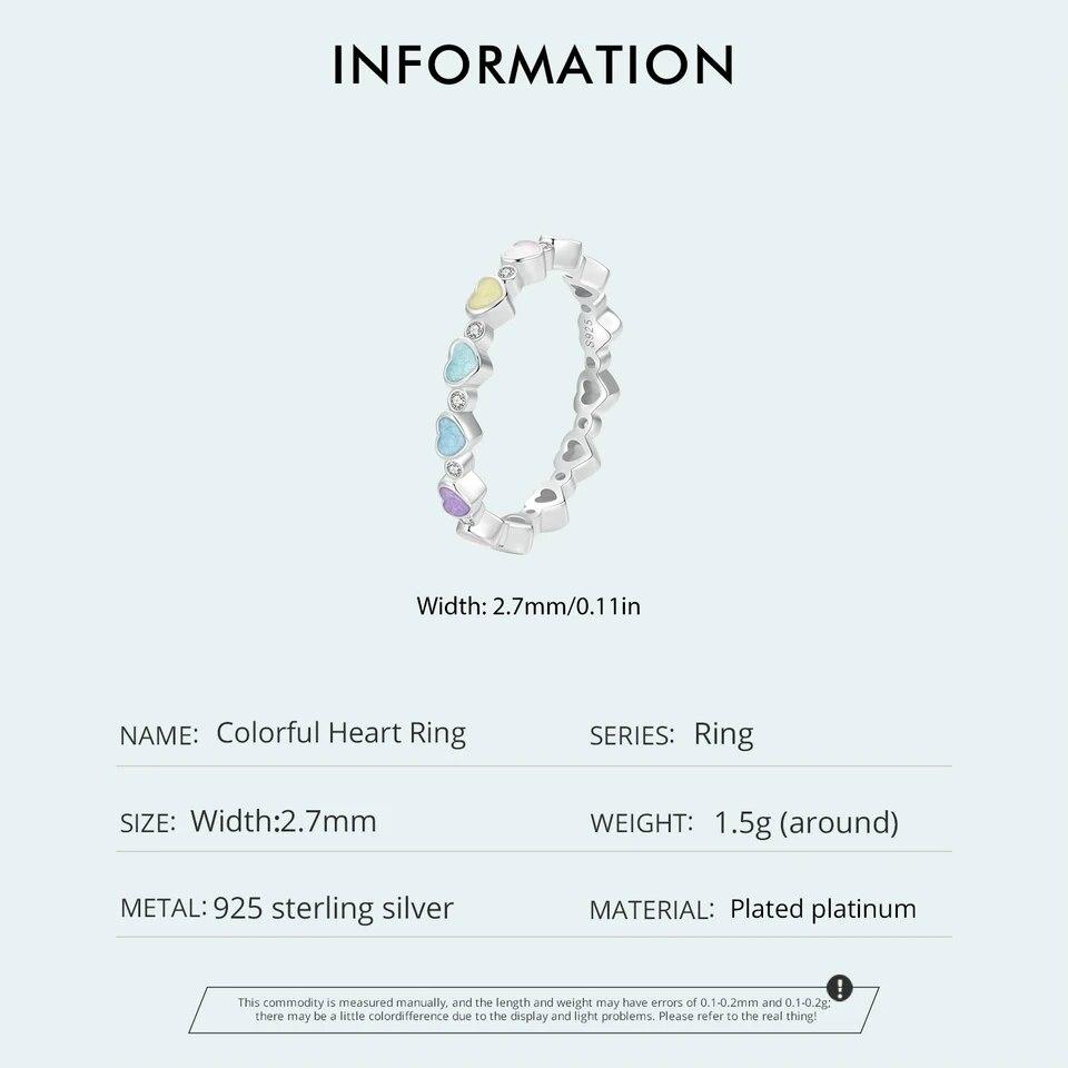 BAMOER Стерлингового Серебра 925 пробы Радужное Сердце Кольцо на Палец Штабелируемое Цирконовое Кольцо для Женщин Модные Модные Ювелирные Изделия Подарок