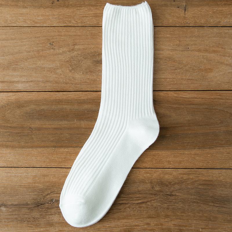 Женские белые носки средней длины в корейском стиле — однотонные, двойной ворс, для весны, осени и зимы