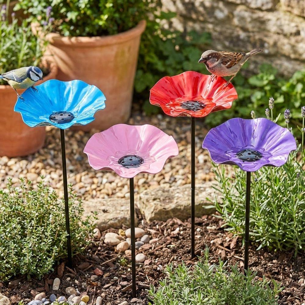 Weatherproof Bird Bath Garden Stake Handcrafted Bird Water Feeder Bee Watering Station Courtyard