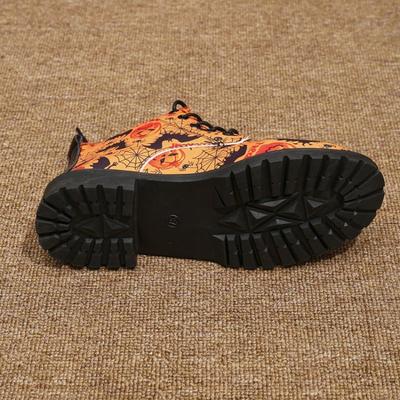 Модные ботинки с низким голенищем большого размера с рисунком на Хэллоуин, новые осенне-зимние женские ботинки на платформе