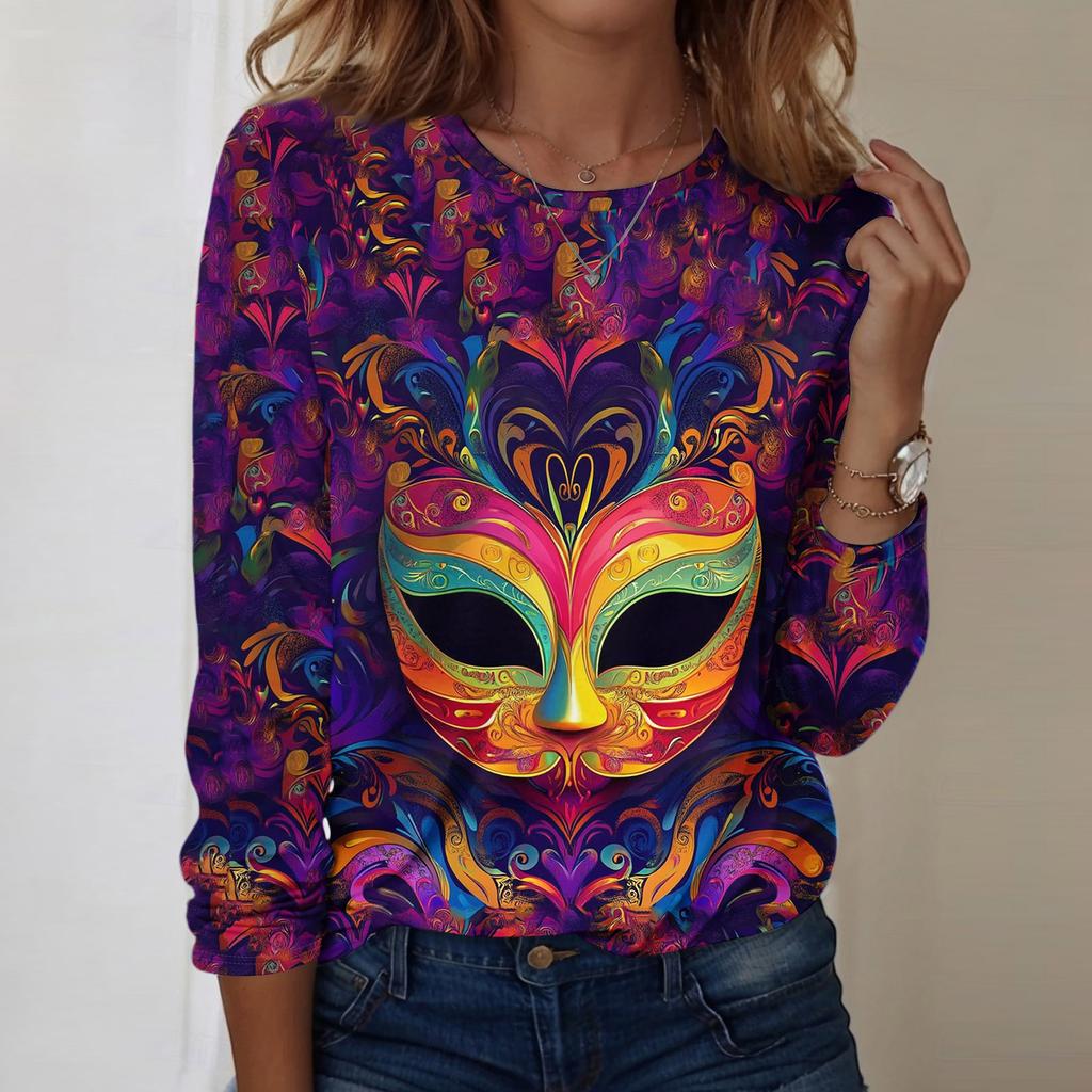 Long Sleeve Shirts For Women Cute Print Graphic Tees Blouses Casual Plus Size Basic Tops Pullover
