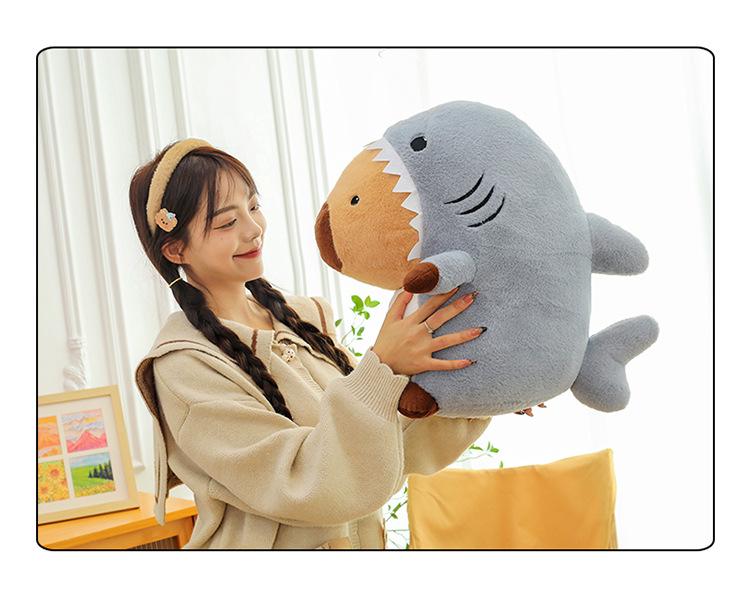 Shark Capybara Plush Toy - Large Cute Animal Doll Pillow for Children and Girls