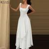 Women Casual Square Neck Sleeveless Ruffles Long Dress