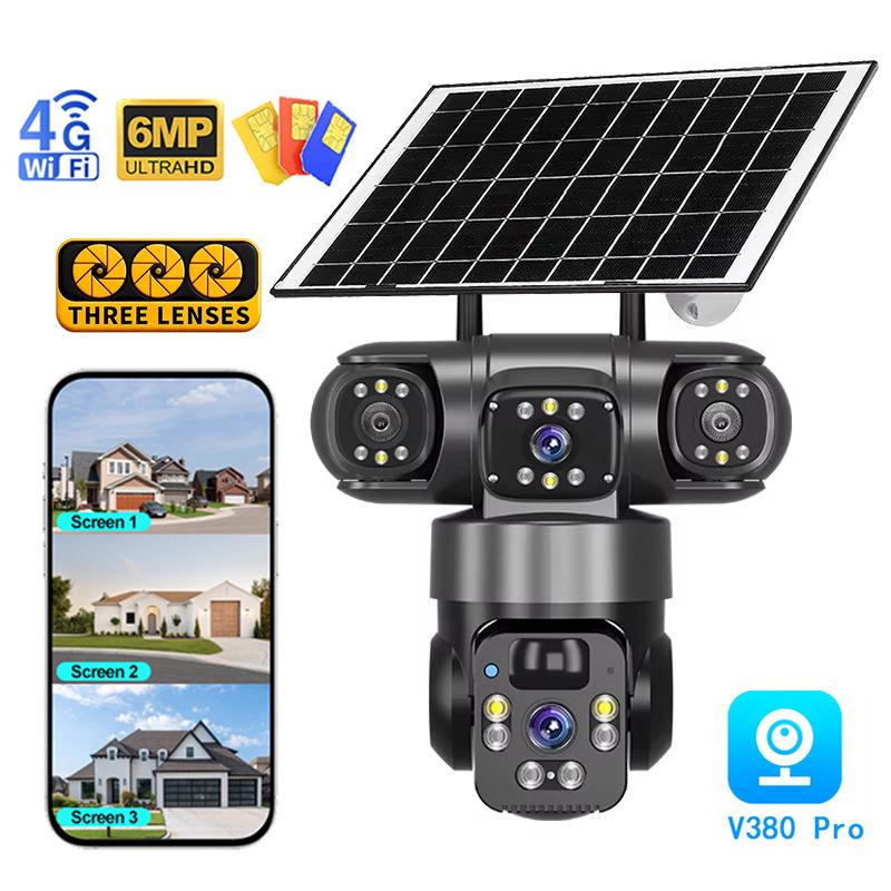 V380 Pro 4G/WiFi Уличная PTZ-камера на солнечных батареях с тройным объективом и HD-мониторингом