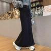 High Waist Fishtail Drawstring Skirt - Gray, Black, A-line, Autumn Fashion