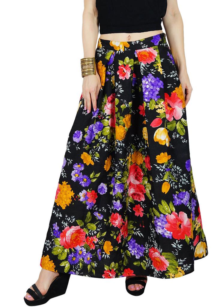 Bimba Женская длинная плиссированная двусторонняя юбка макси с цветочным принтом в стиле бохо-повседневная