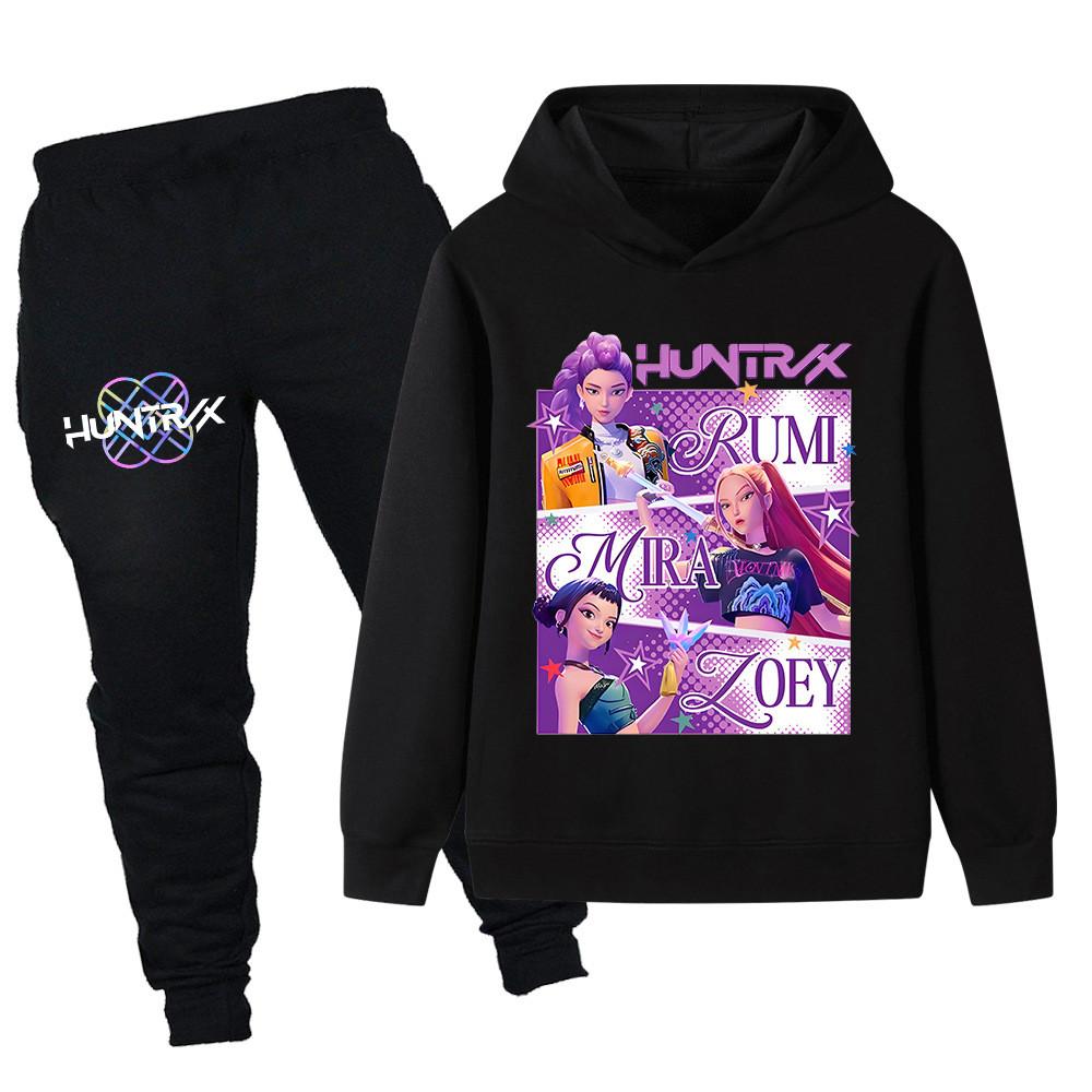PB1199 Детский K-pop Худи с длинными рукавами и принтом Миры, Зои, Руми, Брюки, Комплекты одежды для мальчиков и девочек