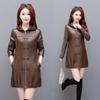 Middle Aged Women's Mother's Clothing Sheepskin Leather Jacket with Loose Hooded Oversized Medium Length Leather Jacket