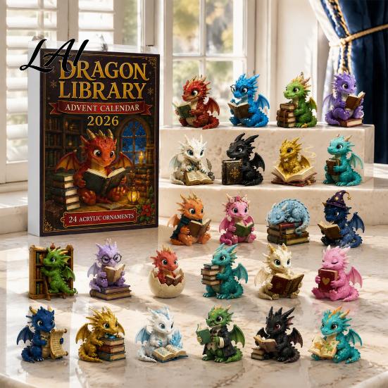 Cute Dragon Gift Sets Advent Calendar 2026 24 Day Bookish Christmas Countdown with Acrylic Craft Ornaments Mini Dragons Fantasy Book Lover