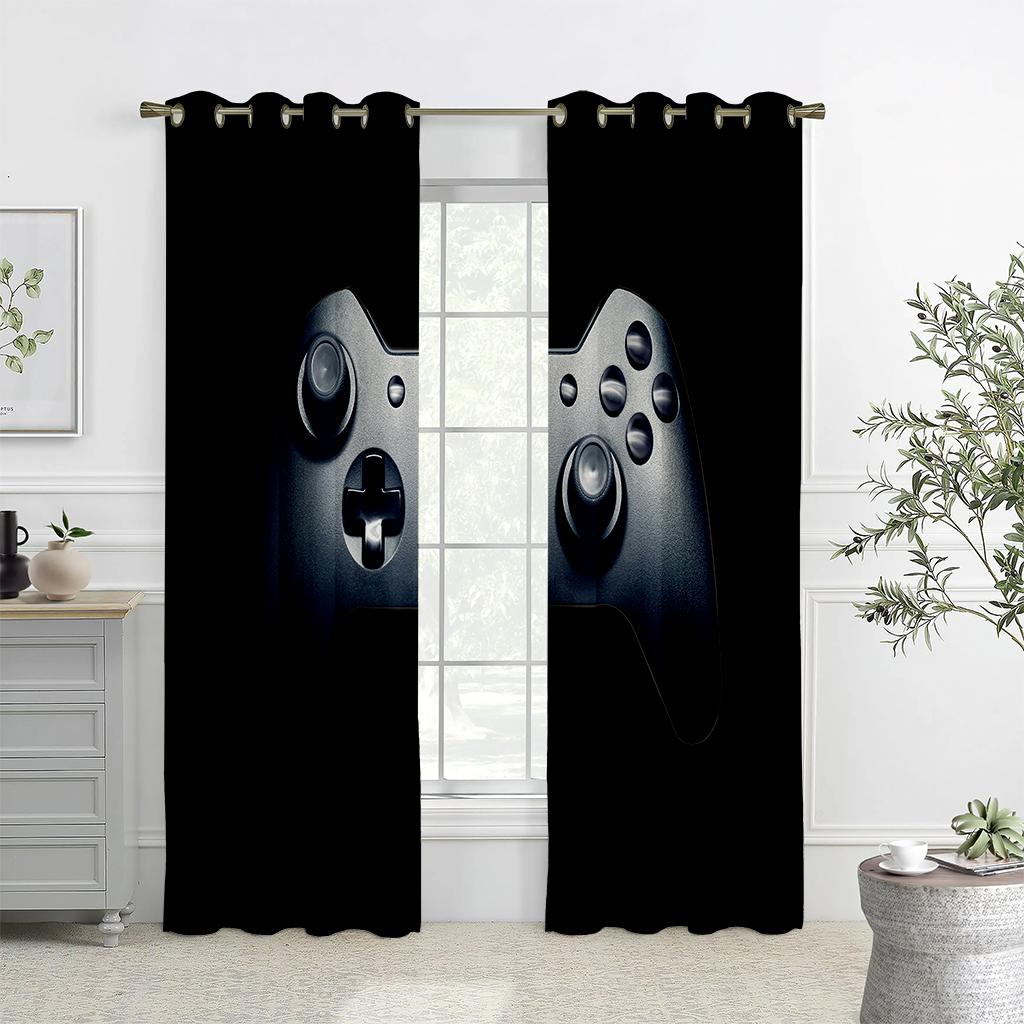 Children's Favorite Games Electronic Controller Curtains, 2 Panel Game Handle Curtains, Bedroom Decor, Boys and Girls Room