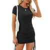 Women Ruched Bodycon Mini Dress Short Sleeve Crew Neck Side Drawstring Short Party Dress Sexy Nightclub Cocktail Dress