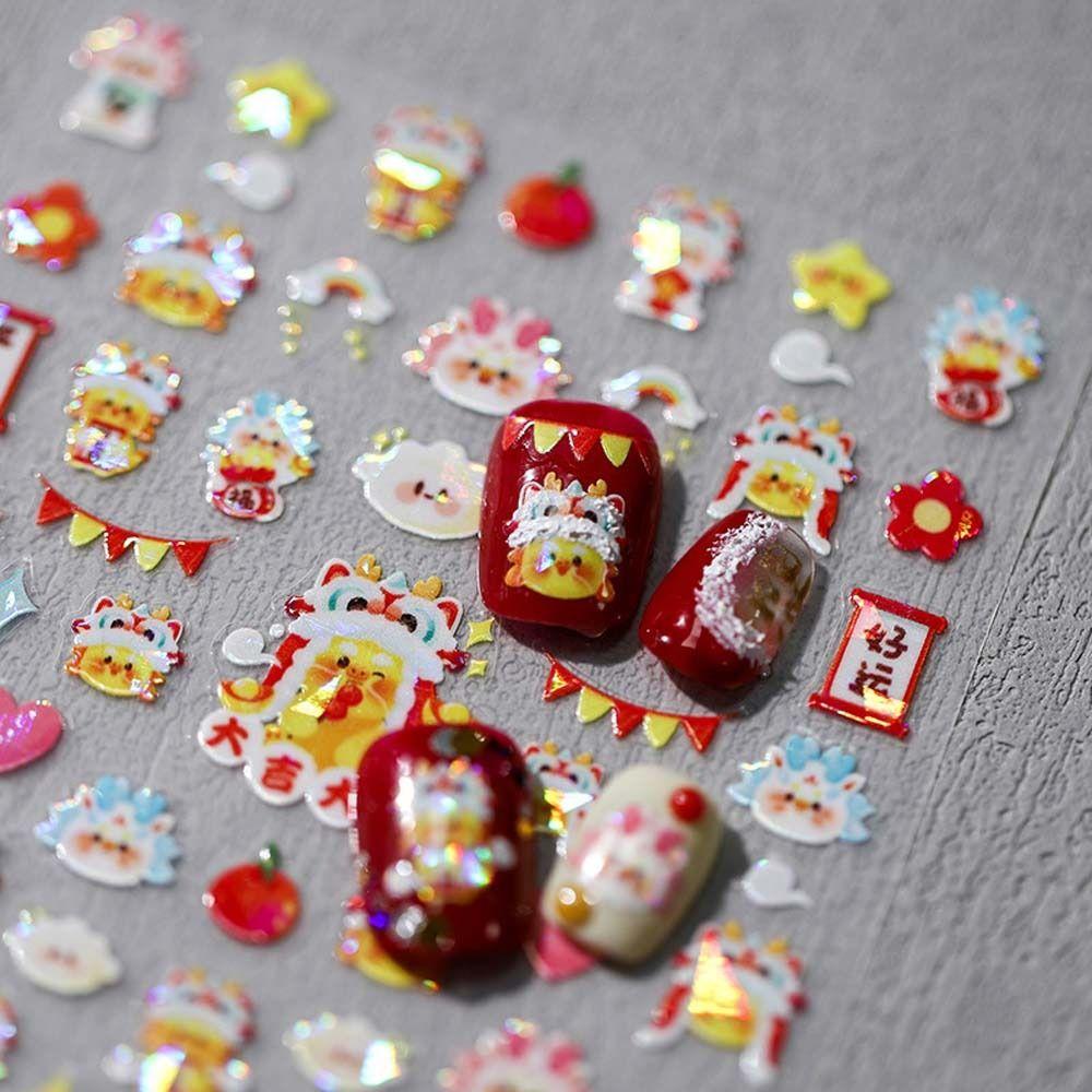 Весенний фестиваль, китайский Новый год, наклейки для ногтей с драконом, украшения для ногтей с драконом, леди