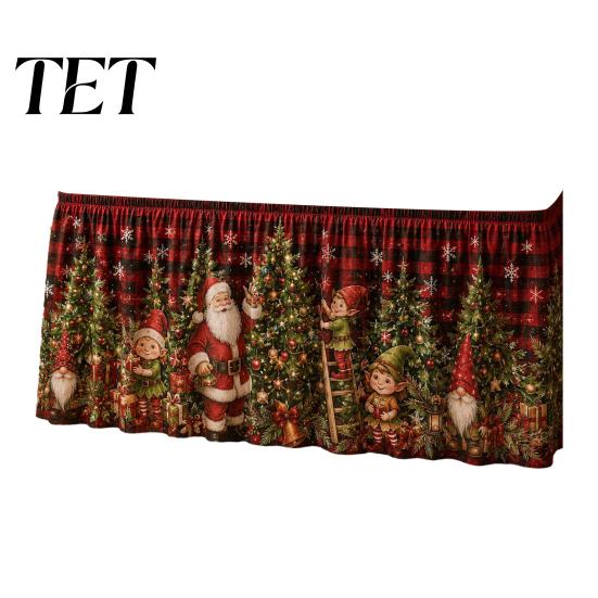 Christmas Table Skirt Skirt, Santa Claus Elk Prints, Elastic Edge, Dining Decor, Holiday Elf Xmas Tree Festive for Home Party Decoration Dinner