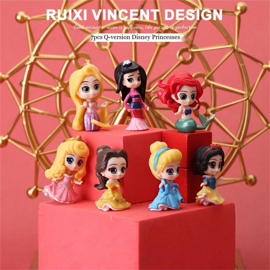 MINISO Фигурки Маленькая Q-версия Принцесса Набор из семи штук, Коллекционные фигурки, Подходят для различных типов комнат, Домашние кукольные украшения