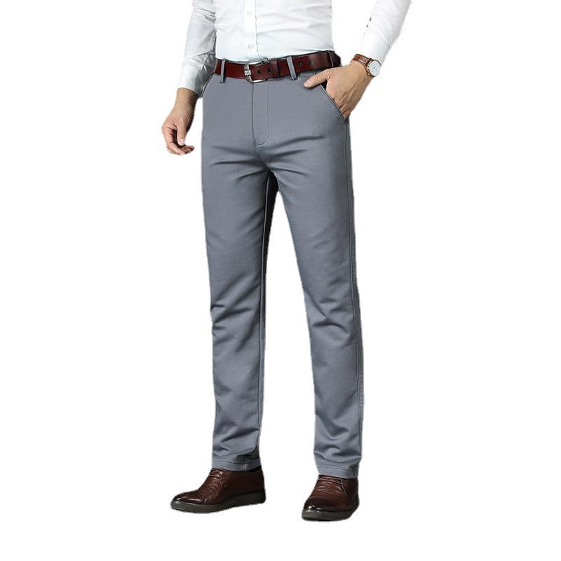 Мужские осенне-зимние повседневные серые стрейчевые хлопковые брюки, прямого кроя, свободного покроя, средней посадки, однотонные, прочные, цвета милитари J856A.
