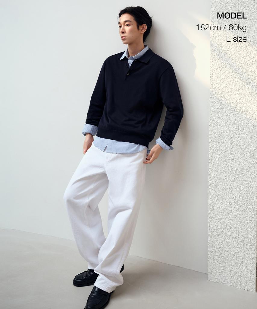 MUSINSA STANDARD Washable Supima Cotton Long Sleeve Knitted Polo Shirt [Navy]