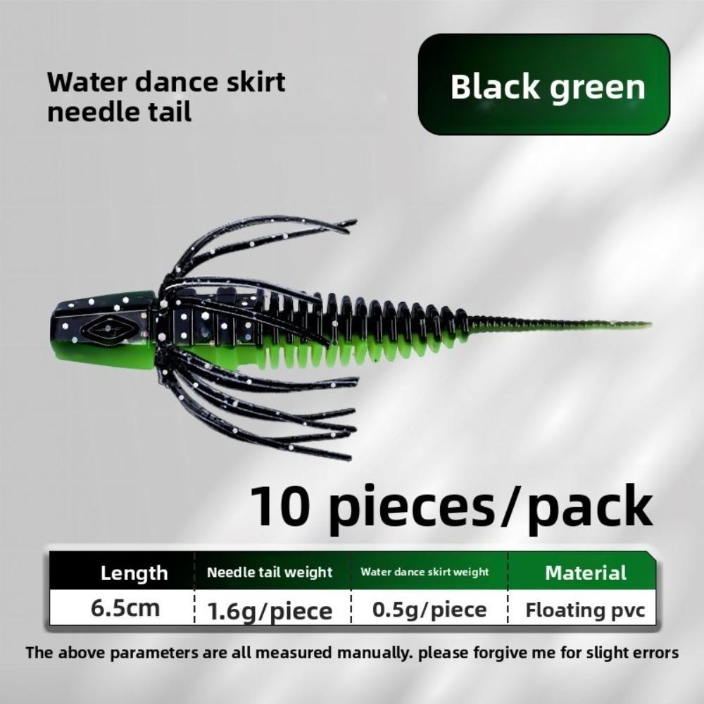 10pcs Set Threaded Light Water Dance Skirt Apron Soft Material Wild Design Needle Tail Swimbait Black Pit Fishing Lure Set