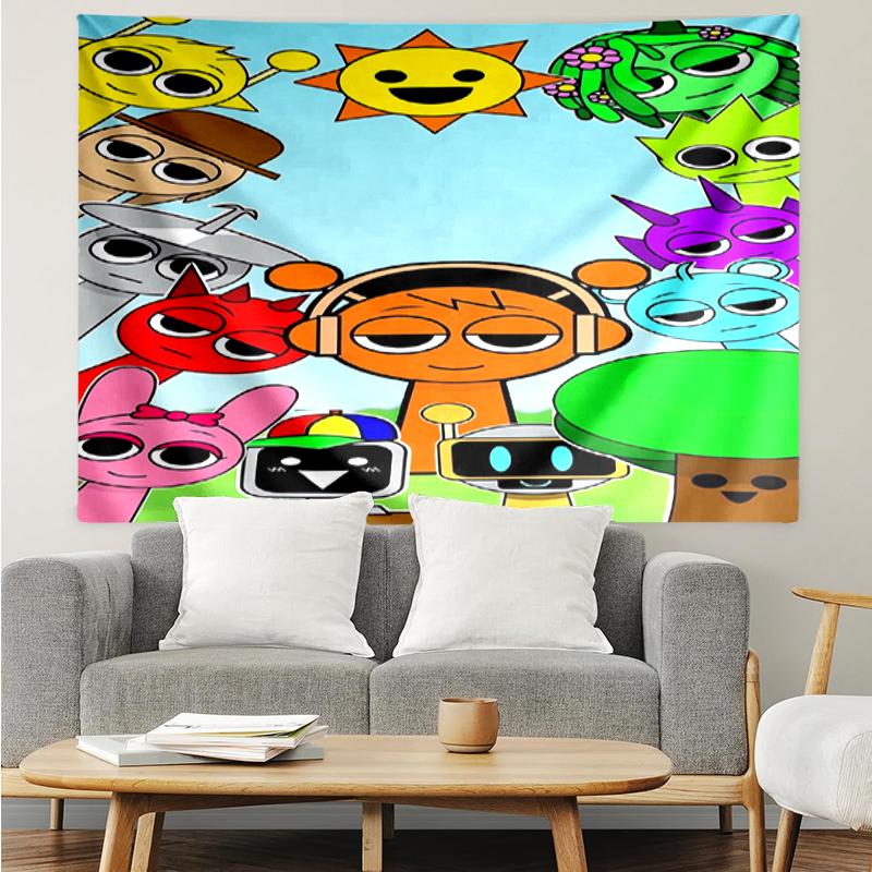 Sprunki Print Tapestry, Backdrop, Easy Setup, Ideal for Bedroom, Office & Living Room, with Aesthetic Wall Hanging Decor.
