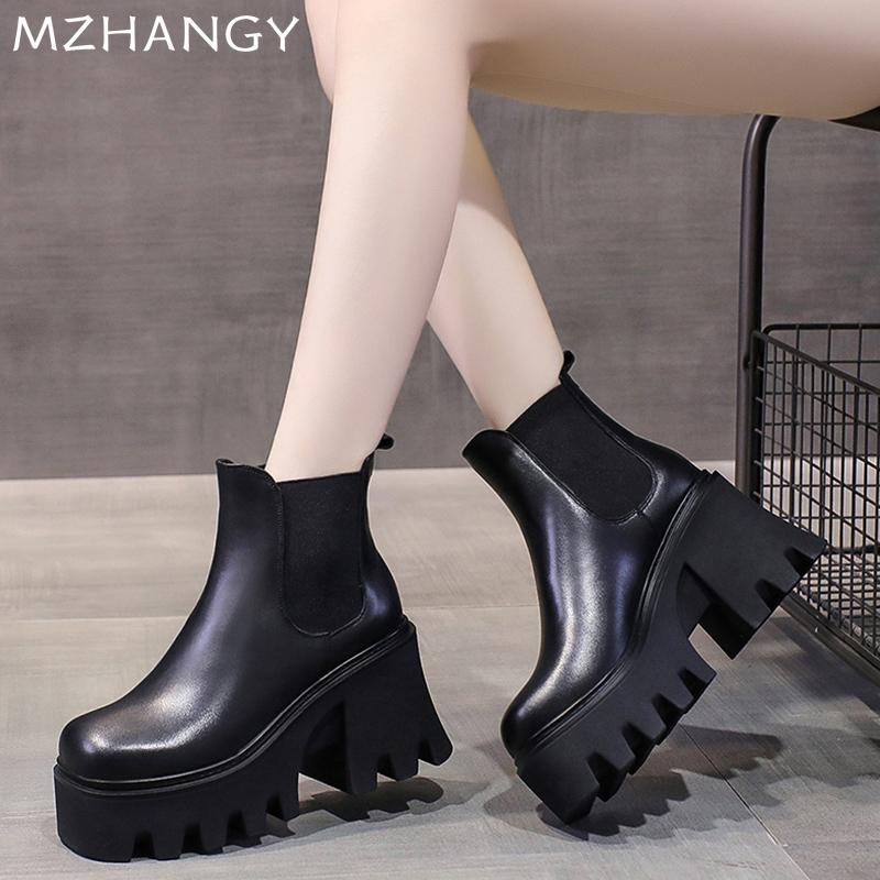 Women Platform Ankle Boots High Heels Leather Shoes Designer Chunky Fad Motorcycle Bootas 2024 Trend Winter Goth Botas De Mujer