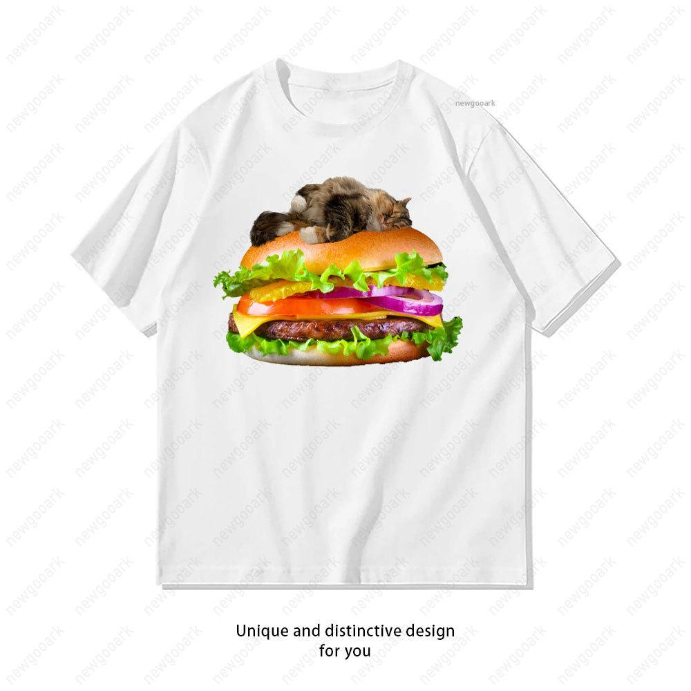 Funny Hamburger Space Cat TShirt Women Unisex Casual Cotton Printed T Shirts Creative Streetwear Camisetas Tops Tee Shortsleev