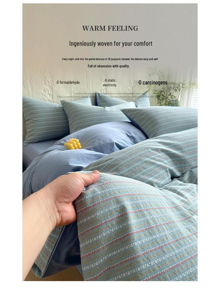 G5Z Хлопковый комплект пододеяльника с окрашенной в полоску пряжей - 4 предмета, Всесезонное постельное белье для общежитий
