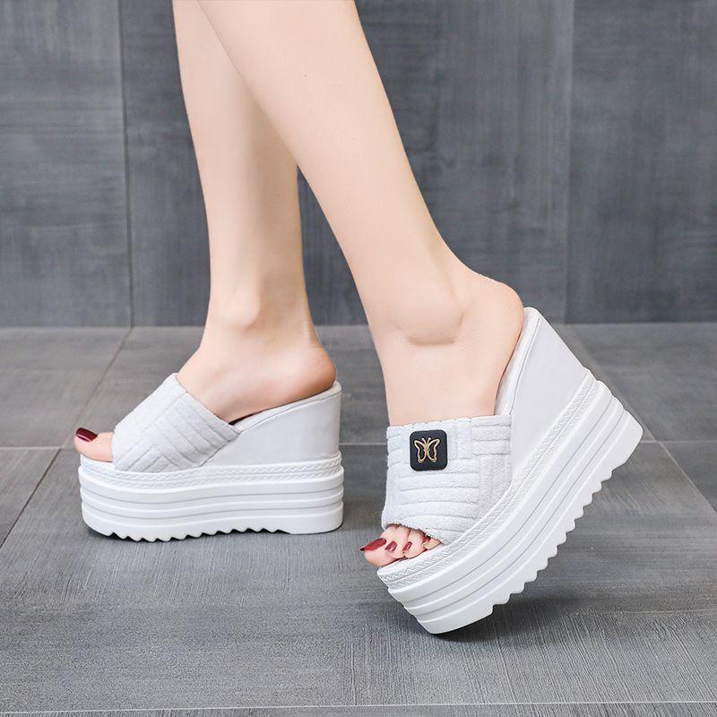 Летние модные женские туфли на каблуке 12,5 см, женские тапочки на высоком каблуке с неглубоким горлом и танкеткой со стразами