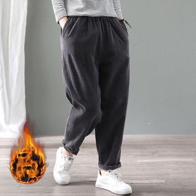 Бархатные теплые зимние брюки для женщин, вельветовые шаровары с эластичной резинкой на талии, свободные однотонные карманы, уличная одежда большого размера, женские брюки