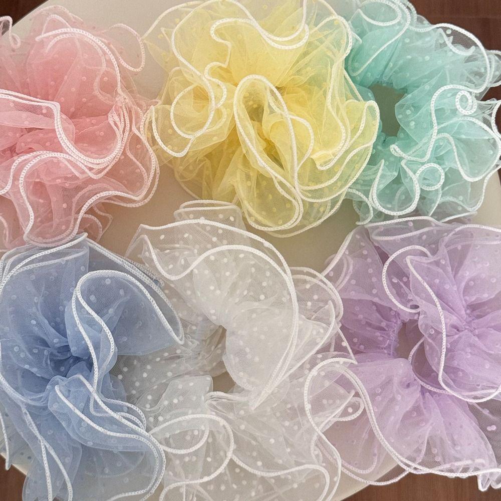 Chiffon Pleated Scrunchies Lace Dot Hair Ropes Korean Organza Scrunchies Ponytail Holder