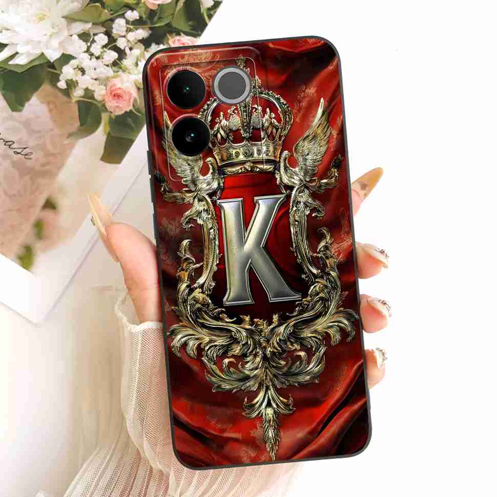 For vivo S17e 5G V2285A 6.78" Case Fashion Painted Letter Crown Silicone Back Cover For Vivo S 17e VIVO S17E 5G Bumper Shell