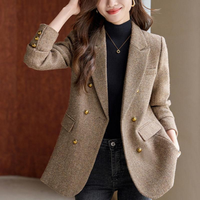 Gray Woolen Suit Jacket Women's Autumn and Winter Casual Temperament High-end Wool Small Suit