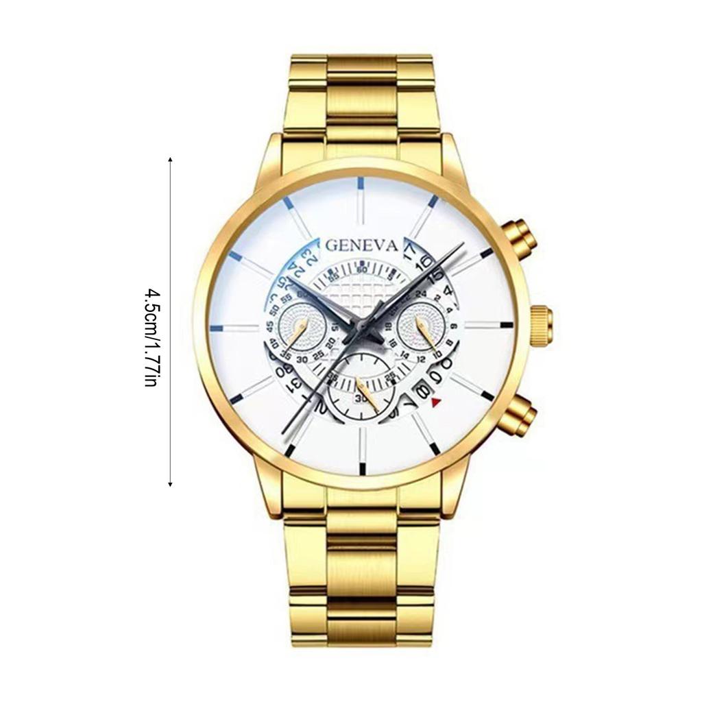 Men's Large Dial Watch With Calendar Stainless Steel Case for Business Meeting Dating