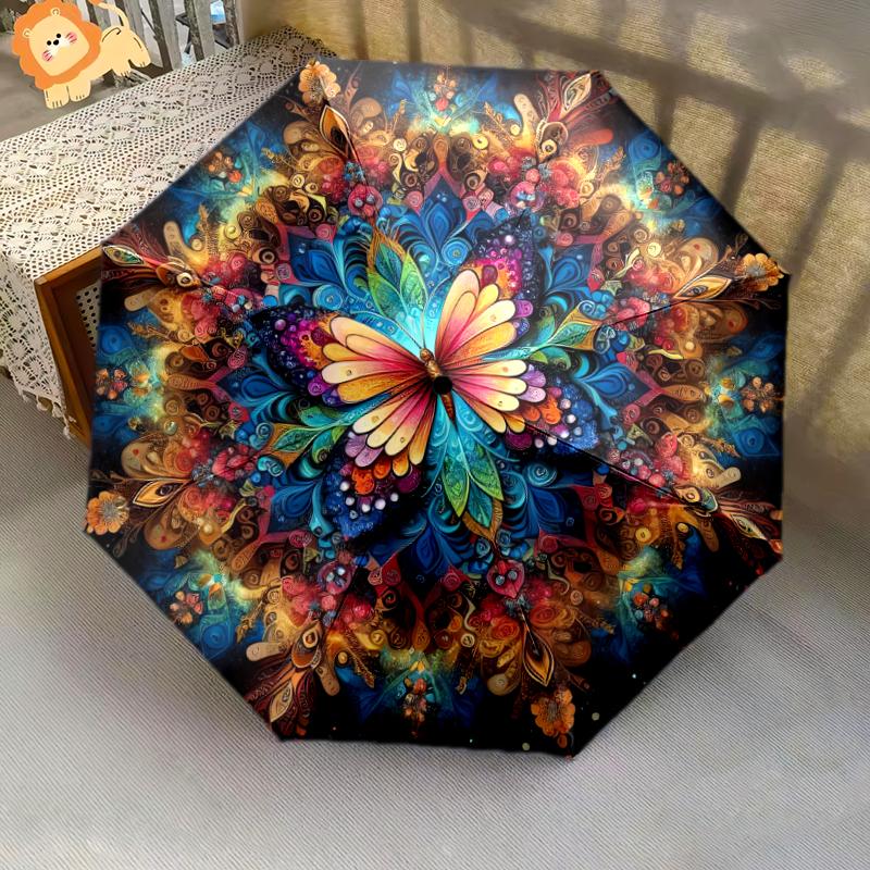 1 шт. Автоматический складной зонт - Узор "Бабочки", Портативный и складной дизайн с 8 спицами, Рождественские и Новогодние подарки