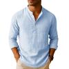 Легкая летняя рубашка-henley из льняной смеси для мужчин - Дышащая повседневная рубашка с длинным рукавом, однотонная, на пуговицах