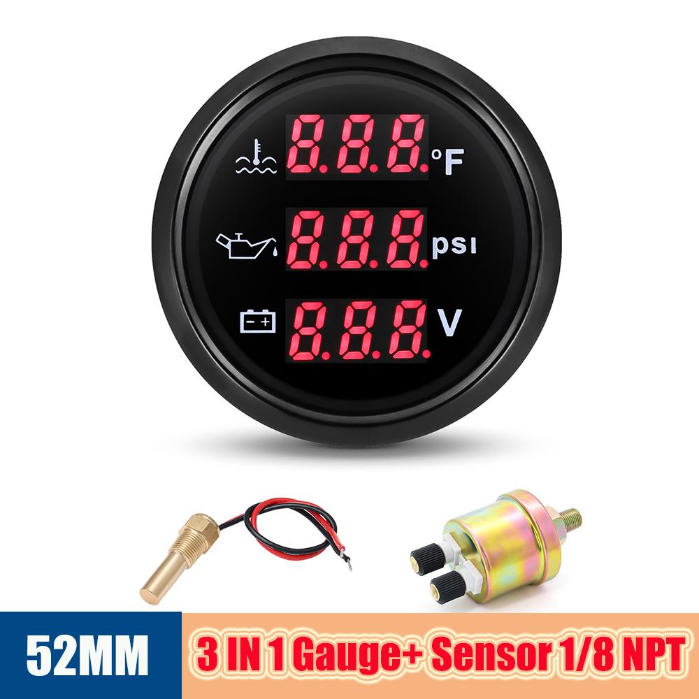 Многофункциональный цифровой датчик набор 104~248 ℉ температура воды + давление масла + напряжение 3 в 1 для автомобиля грузовика автофургона яхты лодки мотоцикла