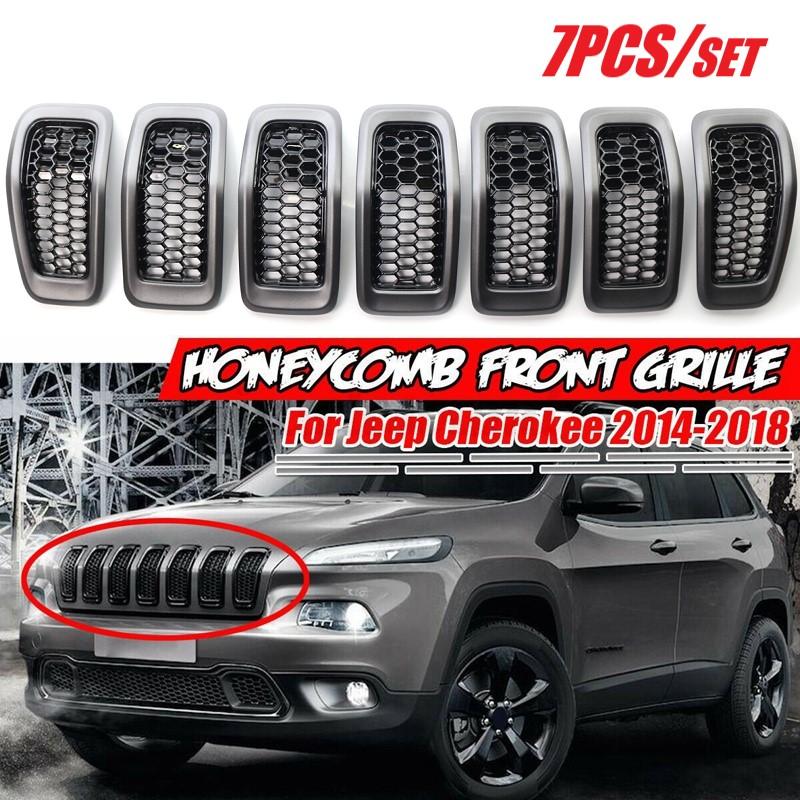 7 шт., матовый серый автомобильный передний бампер, центральная решетка, накладка, сетчатая сотовая гоночная решетка, замена для Jeep Cherokee