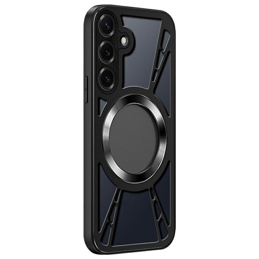 For Samsung Galaxy S24+ Case Magnetic Kickstand Hollow Heat Dissipation Silicone+PC+Metal Bumper Phone Cover