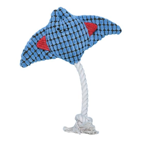 Plush Manta Ray Dog Chew Toy with Cotton Rope Squeaky Stuffed Sea Animal Plushie Boredom Reduction Dog Teething Interactive Toy