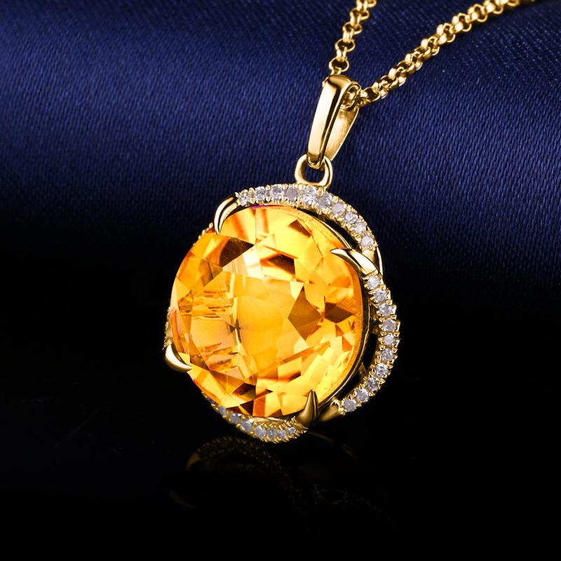 BELLA BOX New Temperament Yellow Zircon Round Pendant Fine Jewelry Sets For Wedding Engagement