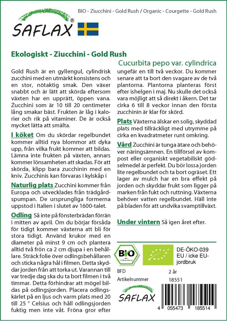 SAFLAX Garden in the Bag - Органический - Кабачок - Золотая лихорадка - 5 семян - С субстратом в подходящем стоячем пакете - Cucurbita pepo