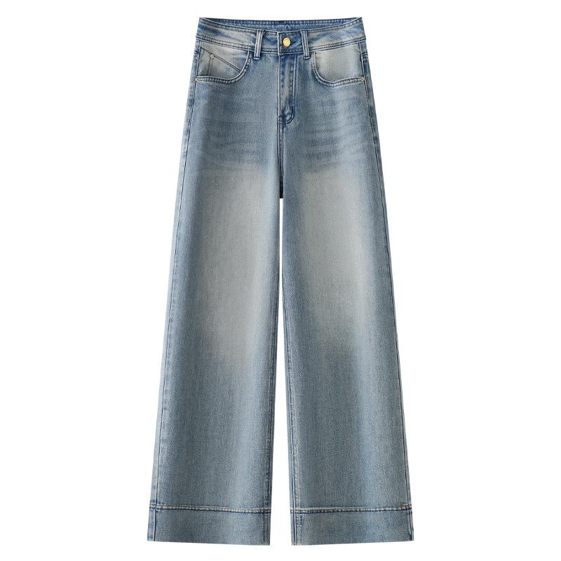 Women's High Waist Wide Leg Jeans - 2025 Spring/Autumn, Slimming Retro Style, Petite Loose Fit