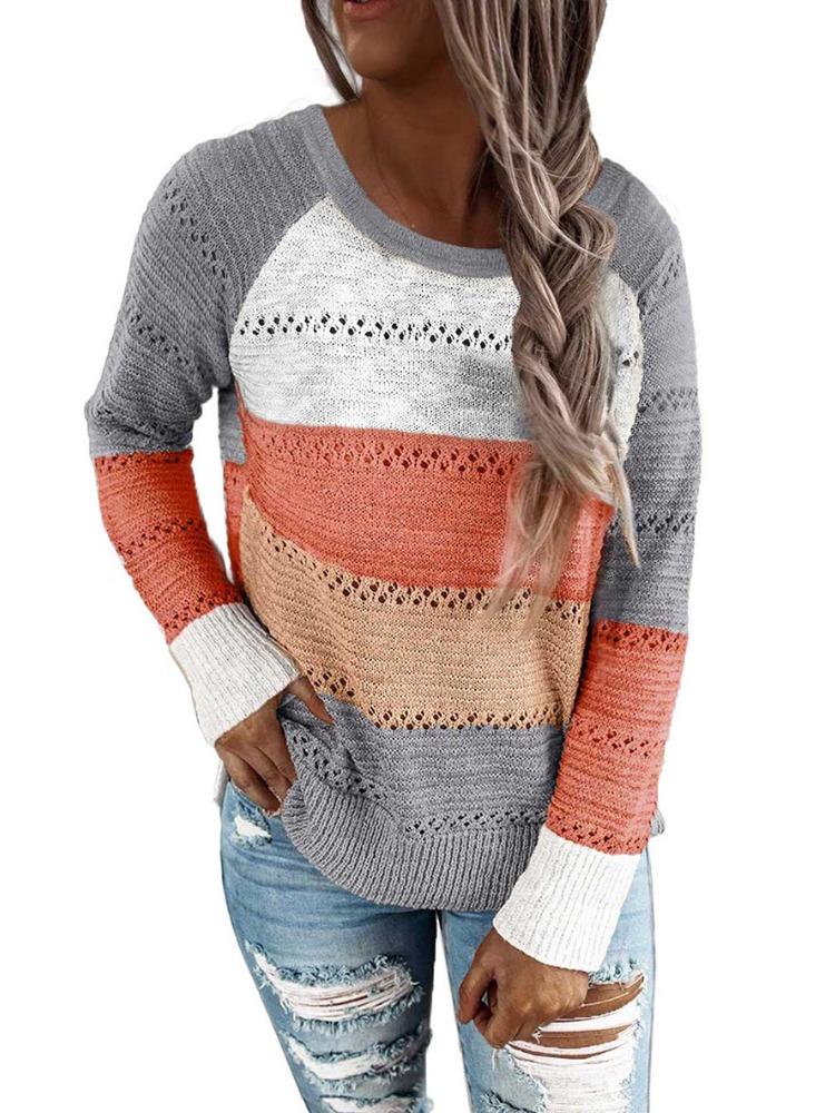 Original Order Autumn Winter Pullover Colour Blocked Sweater for Women Luxurious Relaxed-fit Slimming and Versatile Top