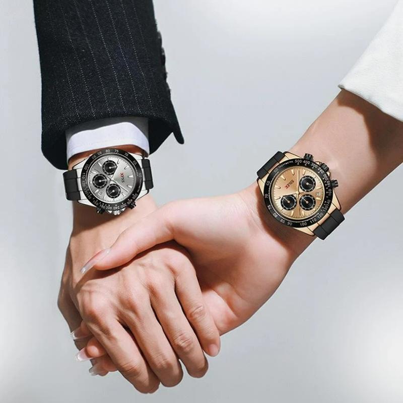 Модные мужские кварцевые часы Три глаза Шесть стрелок Хронограф Водонепроницаемые Ночная подсветка Модные мужские кварцевые часы