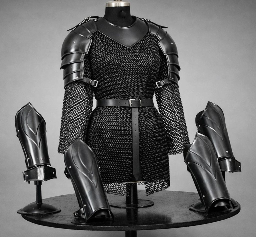 Female Medieval Knight Armor Blackened Steel Chainmail Warrior LARP Cosplay Costume